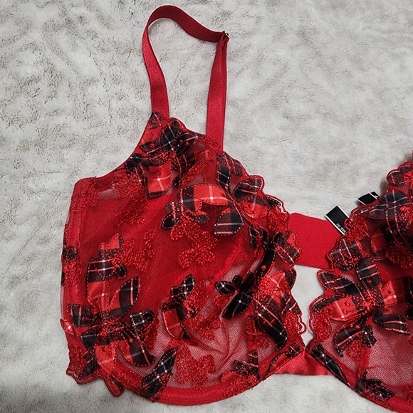 VICTORIA'S SECRET LUXE LINGERIE UNLINED FLORAL EMBROIDERED LOW CUT BRA Sz 36DDD - Picture 2 of 14